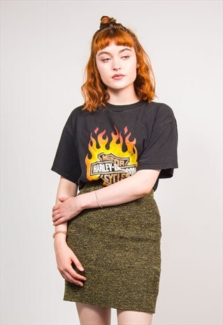 90'S VINTAGE MUSTARD TWEED STYLE MINI WOOL PENCIL SKIRT