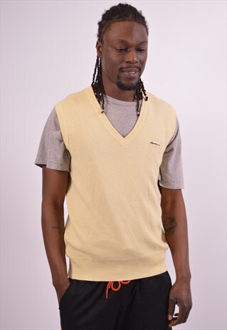 ELLESSE MENS VINTAGE VEST TANK TOP MEDIUM YELLOW 90S