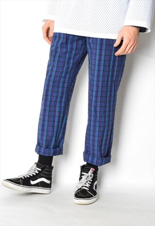 VINTAGE 90S BLUE PURPLE CHECK LIGHTWEIGHT PANTS