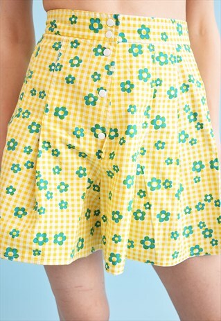 60'S RETRO FLORAL PRINT HIGH WAIST SKORTS SHORTS