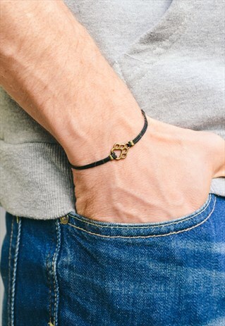 MEN'S BRACELET BRONZE PAW PERSONALISED BLACK CORD FOR HIM