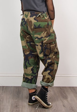 90'S RETRO CAMO PATTERN ARMY STYLE TROUSERS