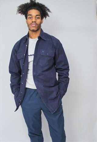 VINTAGE CARHARTT NAVY BLUE DENIM HEAVY THICK SHIRT