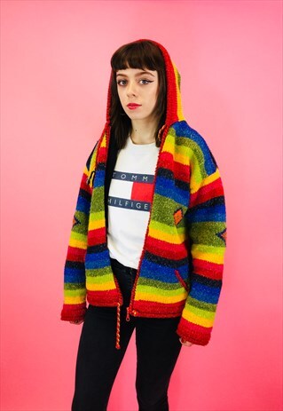 VINTAGE BOHO WOOL MULTI COLOURED FLEECE LINED JACKET