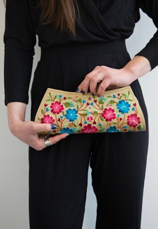 FLORAL EMBROIDERED FABRIC CLUTCH BAG SPRING MOTHERS DAY GIFT