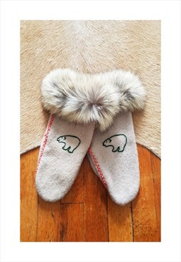 Vintage Inuit Mittens, Handmade Indigenous Wool Mittens