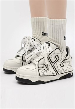 Chunky sole trainers retro patch sneakers skate shoes white