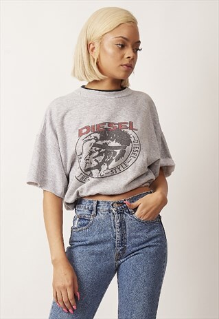 90'S VINTAGE MARL GREY REWORKED CROP SWEATER