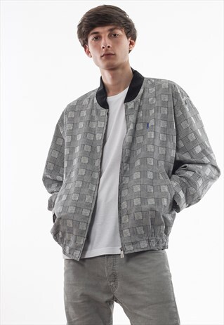 VINTAGE YVES SAINT LAURENT BOMBER 90S WHITE BLACK CHECKED