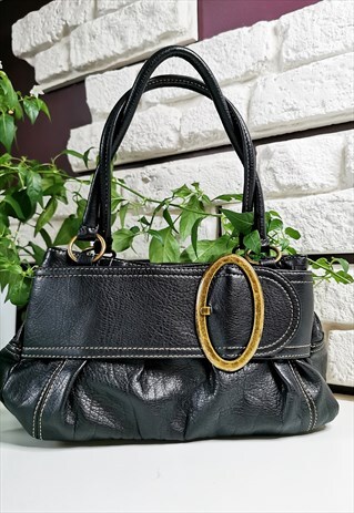 VINTAGE 90'S REAL LEATHER BLACK BAGUETTE SHOULDER BAG