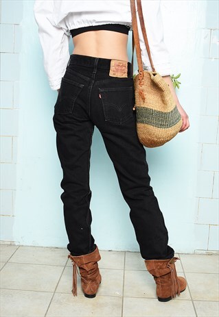 VINTAGE 90S LEVI'S HIGH WAIST DENIM JEANS BLACK PETITE