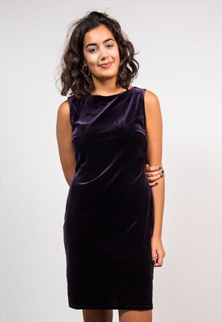 90'S VINTAGE DARK PURPLE SLEEVELESS VELVET DRESS