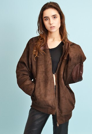 90'S RETRO LEATHER DETAILING OVERSIZED DADS BOMBER JACKET