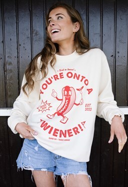 You're Onto A Wiener Women's Hot Dog Graphic Sweatshirt 