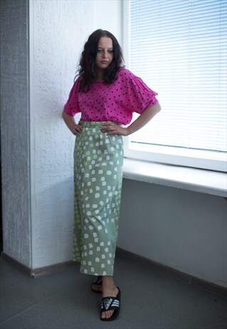 VINTAGE 90'S GREEN PATTERNED HIGH WAISTED SKIRT
