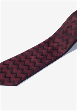 Retro zigzag pattern tie mens vintage tie burgundy necktie