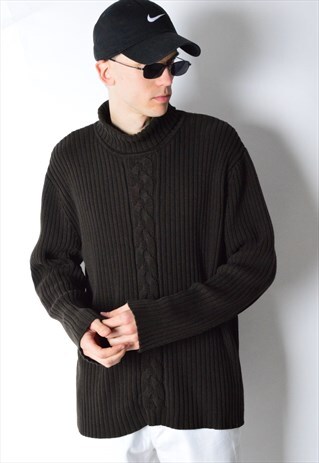 VINTAGE 90S KHAKI BROWN KNIT TURTLENECK JUMPER