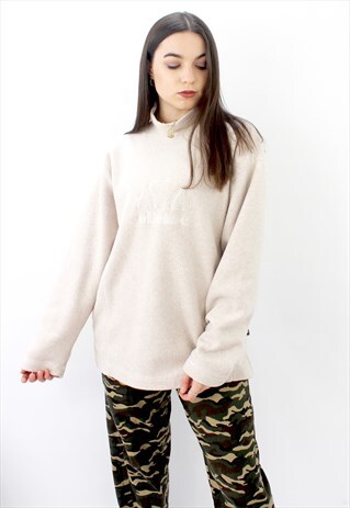 90'S RETRO BEIGE SPELL-OUT HIGH-NECK JUMPER