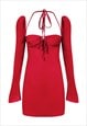REDWOOD DRESS RED CHIFFON HALTER NECK MINI DRESS 
