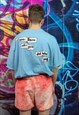 TIE-DYE FLEECE SHORTS HANDMADE GRADIENT OVERALLS IN RED 