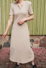 Y2K Vintage Long Knit Dress Beige Modal Cotton