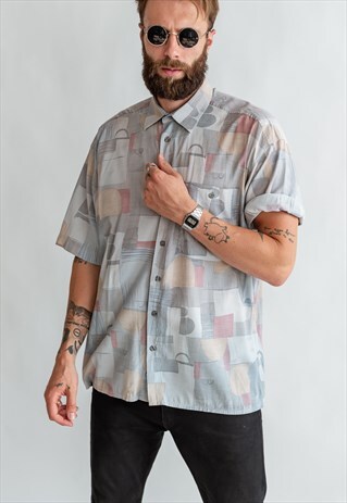 VINTAGE 70S BOHO FUNKY SHIRT IN ABSTRACT PATTERN