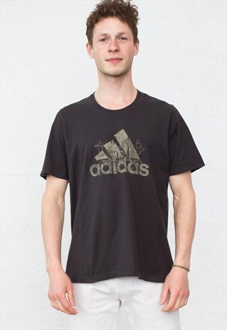 90S VINTAGE BLACK ADIDAS CREW NECK LOGO T-SHIRT