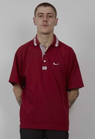 VINTAGE 90'S NIKE DARK RED KNIT POLO T-SHIRT