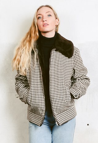 VINTAGE 60S WOOL JACKET WITH FAUX FUR COLLAR