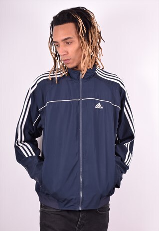 ADIDAS MENS VINTAGE TRACKSUIT TOP JACKET LARGE BLUE 90'S