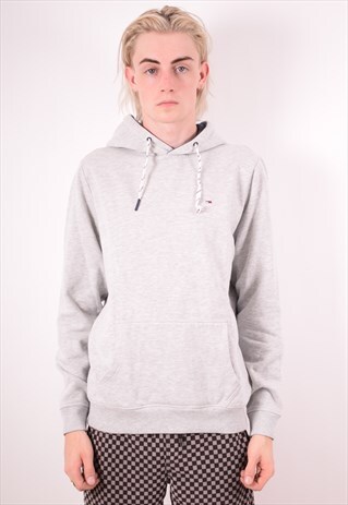 TOMMY HILFIGER MENS VINTAGE HOODIE JUMPER LARGE GREY 90S