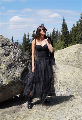 BLACK TULLE SKIRT BALLET SKIRT TUTU SKIRT WEDDING F1722