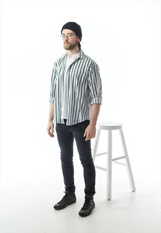 GREEN STRIPED BUTTON UP / NAUTICAL MENS SHIRT