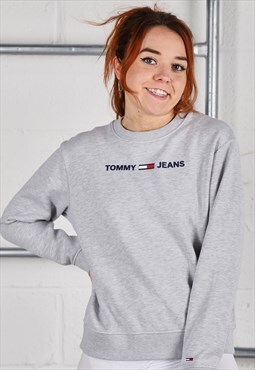 Vintage Tommy Hilfiger Sweatshirt Grey Lounge Jumper Medium