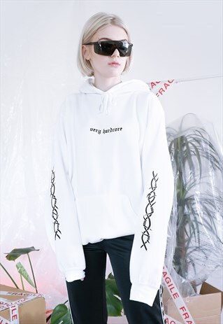 VERY HARDCORE EMBROIDERED WHITE HOODIE