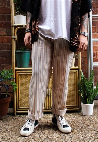 FAIRTRADE NATURAL STRIPED COTTON FESTIVAL TROUSERS