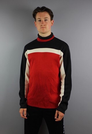 VINTAGE TOMMY HILFIGER ROLL NECK SWEATSHIRT IN RED WITH COLO