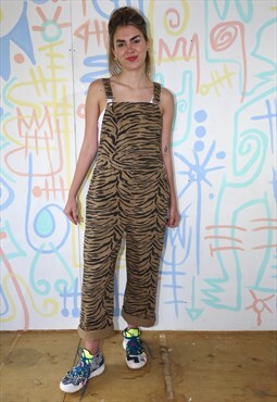 Dungarees Denim Tiger Animal Print Baggy Loose Fit 14 Large