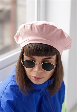 PINK DENIM BERET HAT WITH RHINESTONES