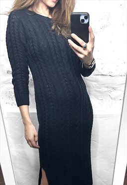 Black Knitted Textured Long Dress - S - M