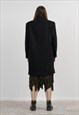 VINTAGE 90S CLASSIC BLACK STRAIGHT MIDI DOUBLE BREASTED COAT
