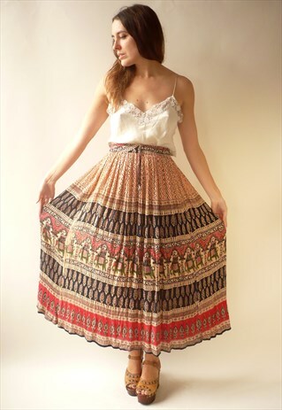 1980'S VINTAGE INDIAN HIPPIE VISCOSE GAUZE MAXI SKIRT