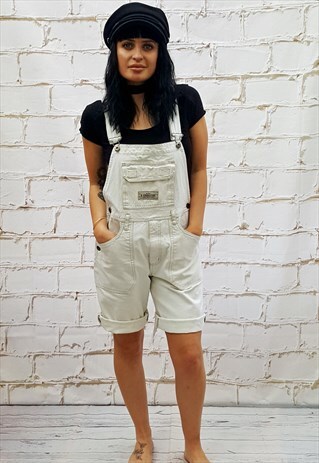 VINTAGE CREAM DENIM SHORT DUNGAREES