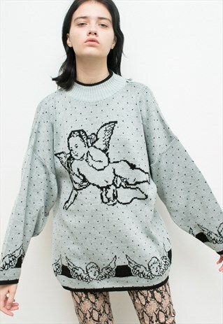 VINTAGE SWEATER ANGEL CHRISTMAS HOLIDAY LONG SLEEVE PULLOVER