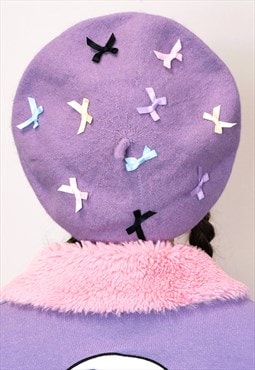 Lilac purple lavender beret bows coquette 
