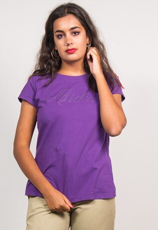 90'S Y2K VINTAGE ADIDAS PURPLE RHINESTONE LOGO T-SHIRT