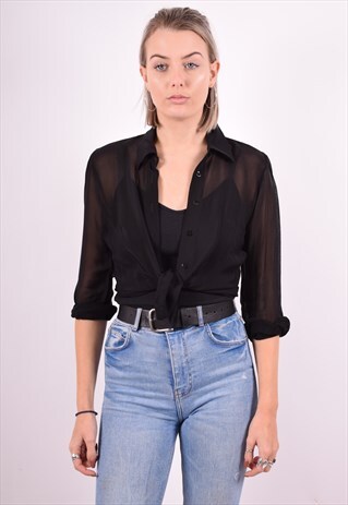 WOMENS VINTAGE TOP BLOUSE SMALL BLACK 90'S