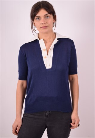 CERRUTI 1881 WOMENS VINTAGE POLO SHIRT SMALL BLUE 90S