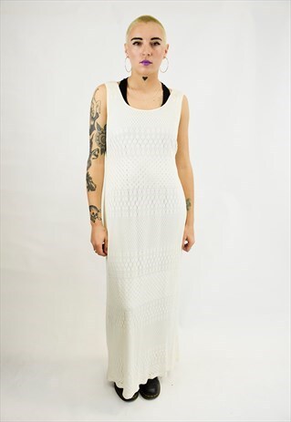 90S FULL LENGTH WHITE LACE OVERLAY EVENING FORMAL DRESS