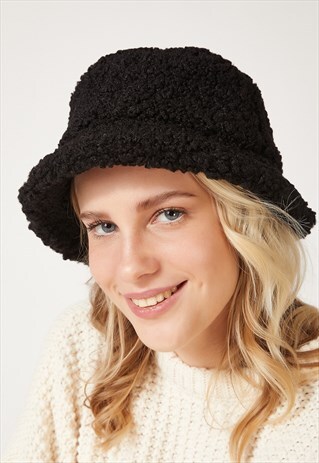 WOMEN'S BLACK BUCLE TEXTURED BUCKED HAT